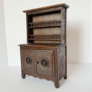 Antique French Brittany Miniature Breton Doll Cabinet Hutch c.1900 Hand Carved
